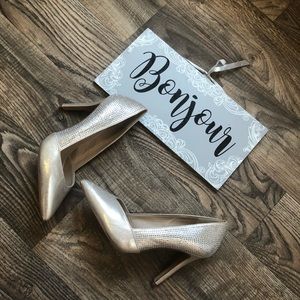 Vince Camuto Gold Rhinestone Embellished Heels